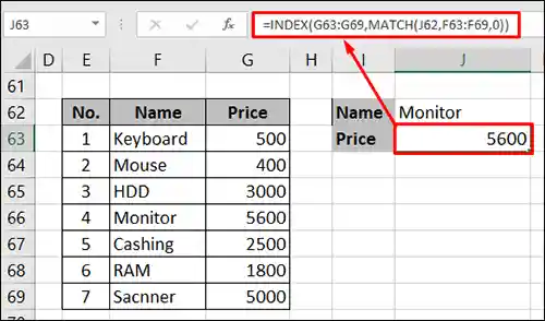 এক্সেল INDEX ও MATCH ফাংশনের ব্যবহার
