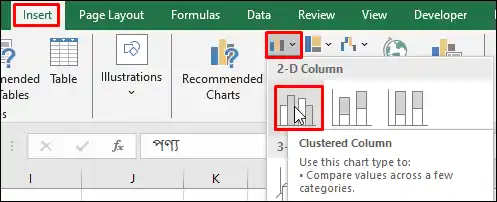 Select Column Chart from Insert Tab