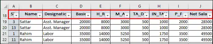 এক্সেলে Data Filter করা