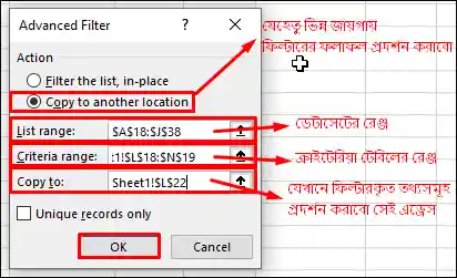 এডভান্সড ফিল্টার এর বিভিন্ন অপশন নির্বাচন করা