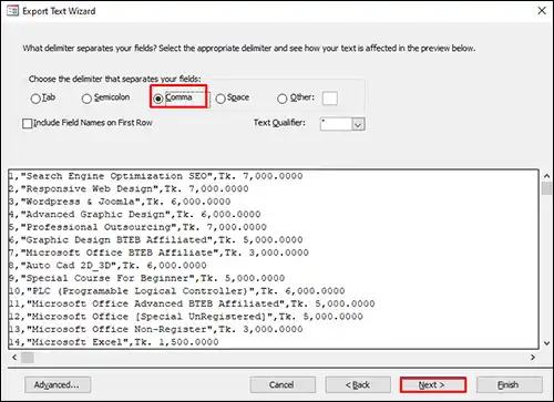 এক্সেস থেকে CSV ফরমেটে এক্সপোর্ট করা ১
