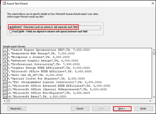 এক্সেস থেকে CSV ফরমেটে এক্সপোর্ট করা