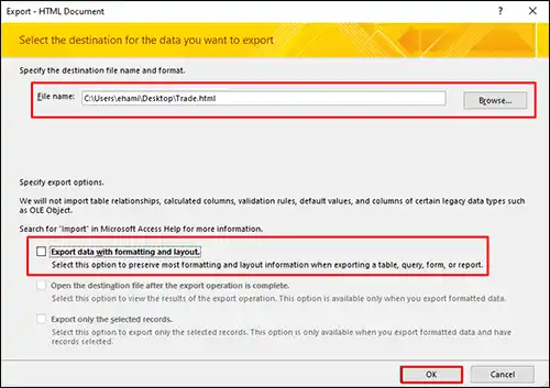 HTML ফরমেটে এক্সপোর্ট করা