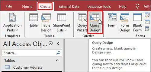 এক্সেস Query Design ভিউ নির্বাচন করা