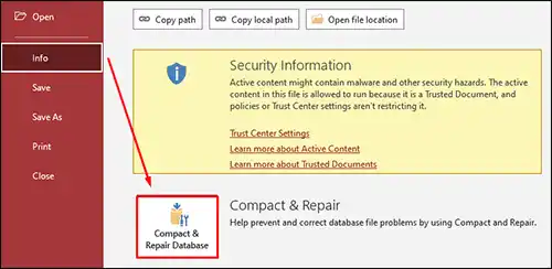 ডেটাবেজ কম্প্যাক্ট এবং রিপেয়ার (Compact and Repair)