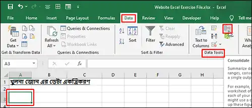 Data Consolidation এর জন্য ওয়ার্কশিটের সেল সিলেক্ট করা