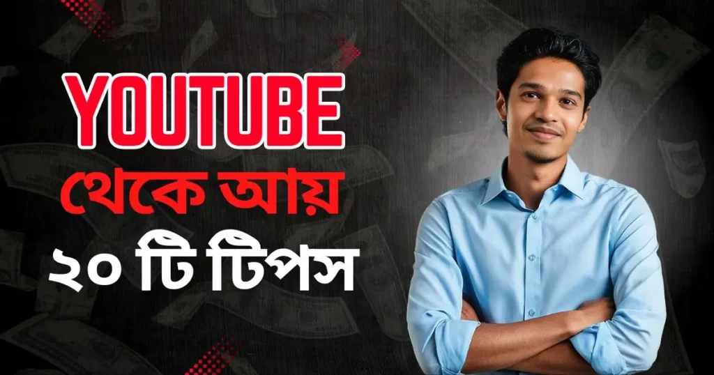 A visual representation of a YouTube content creator working on their channel with a laptop and camera, symbolizing earning money through YouTube tips.