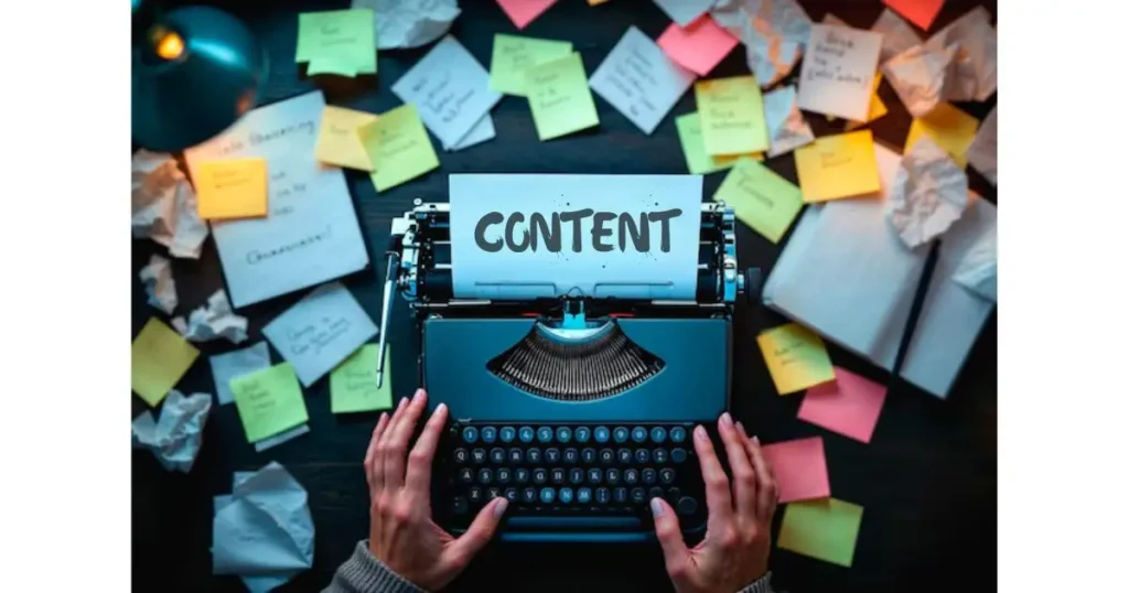 Creative Writing Process - Content Creation with Typewriter and Sticky Notes