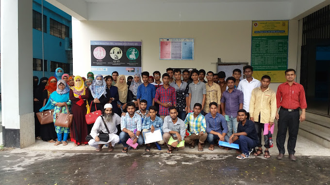 A group of hamimit students and teachers posing for a picture outside the BTEB exam center at TTC, Tangail, during the Jan-Jun $2017$ session.