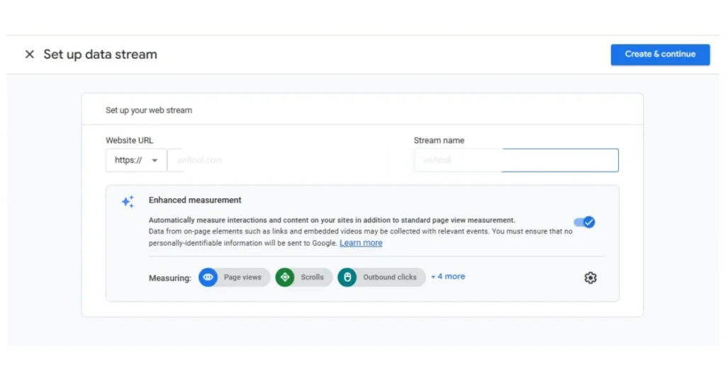 Google Analytics GA4 web stream and enhanced measurement setup by HAMIMIT SEO agency.