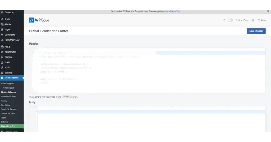 Adding Google Analytics GA4 tracking code to WordPress global header via WPCode plugin by HAMIMIT SEO agency.