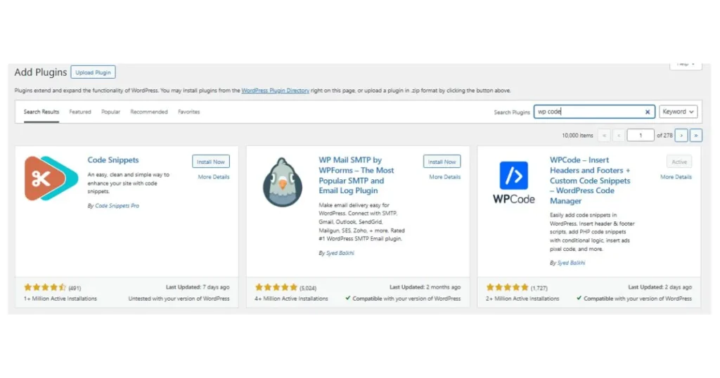 Installing WPCode plugin for Google Analytics GA4 integration on a WordPress website by HAMIMIT SEO agency.