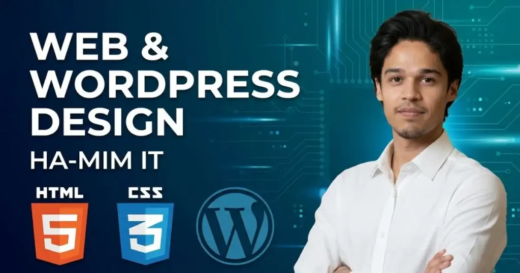 Course thumbnail for Web & WordPress Design at HA-MIM IT featuring HTML, CSS, and WordPress customization.