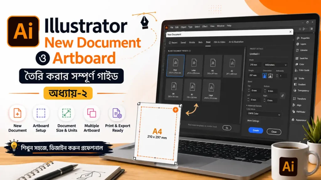 illustrator new document তৈরি ও artboard যোগ করা